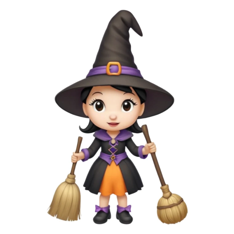
Minnie as a witch (hat + broom)  cartoon -style/cute and transparent for a sticker sticker