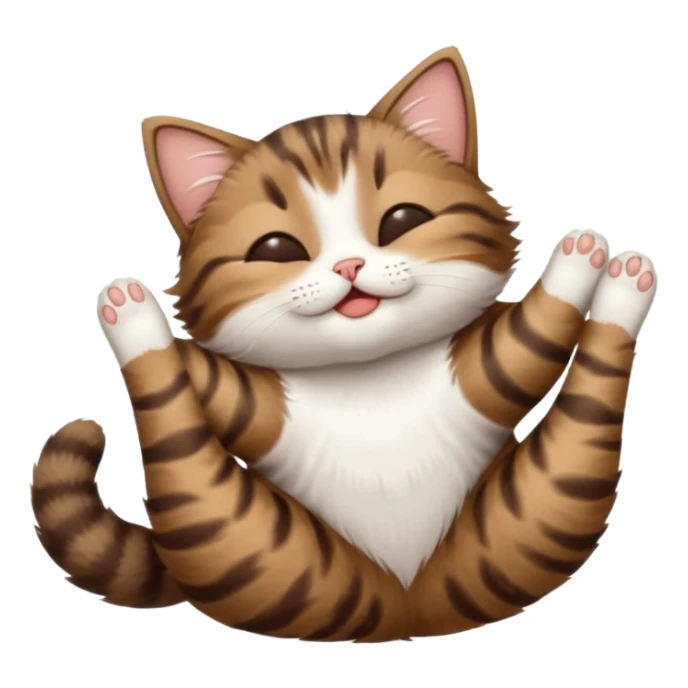 dark brown tabby and white small cat in funny positions upside down with eyes closed sticker