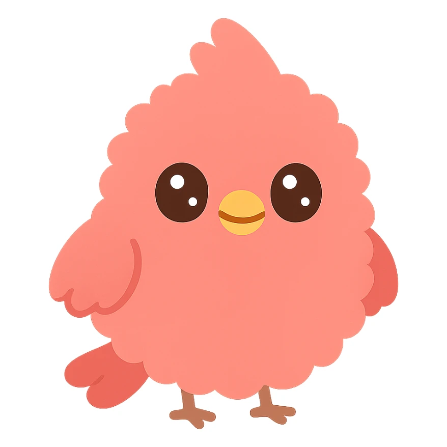 a cardinal bird with a furry, fluffy texture, cute and expressive sticker