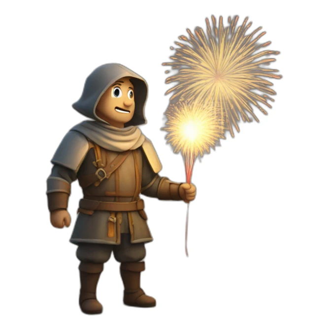medieval Pyrotechnician seeing some fireworks go off in front of him sticker