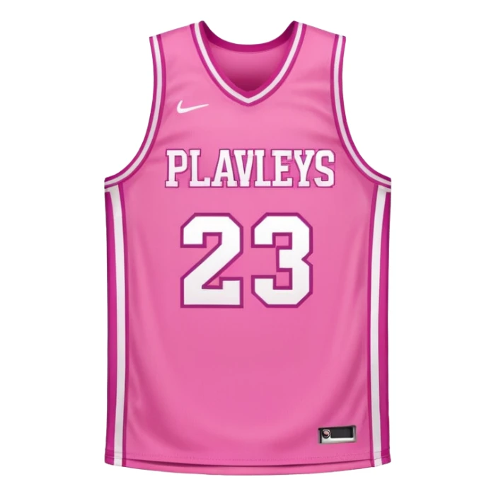 pink basketball jersey with the text PLAVLEYS 23 and white stripes sticker