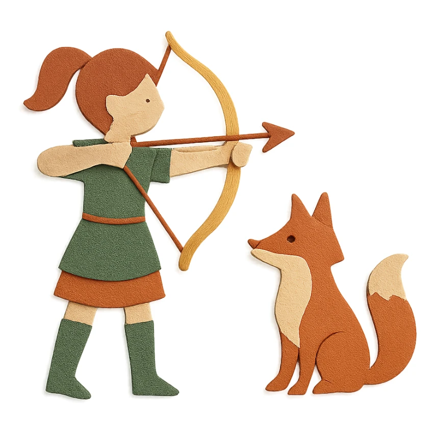 paper craft style archer and fox sticker