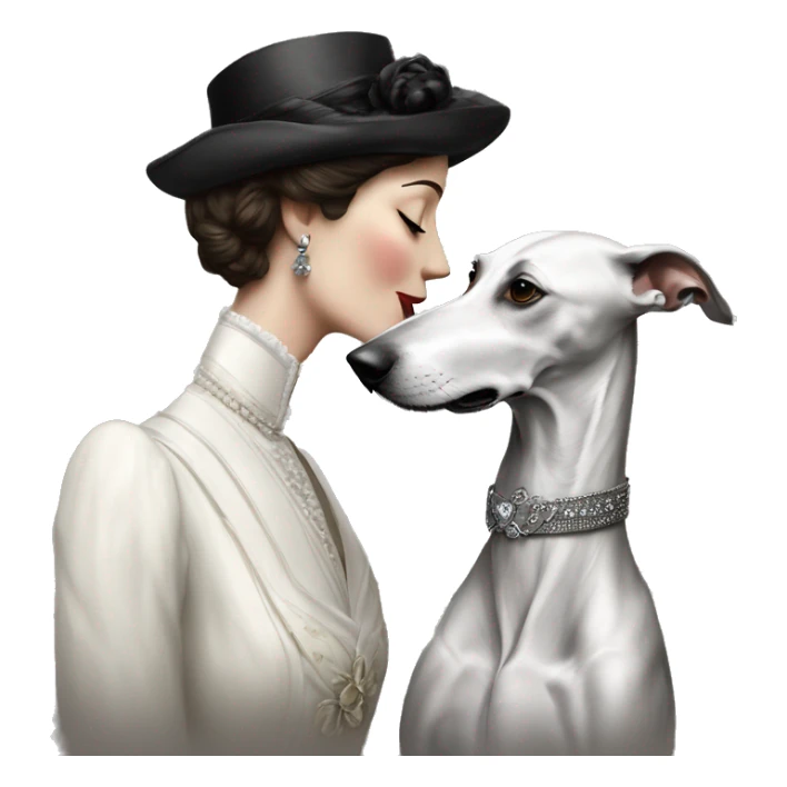 Two aristocrat dog black and white galgo kiss with women  sticker