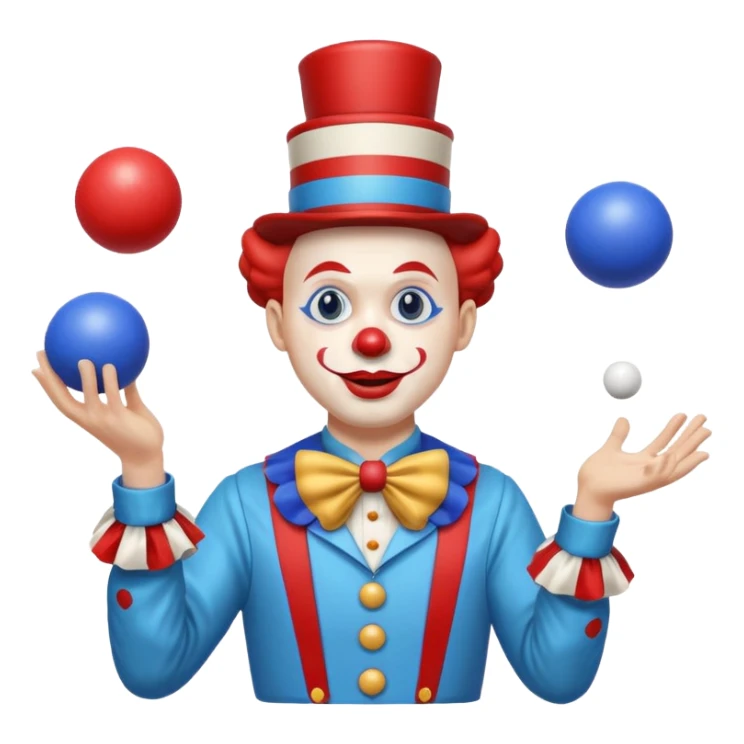 circus juggler clown juggling balls blue and white and red sticker