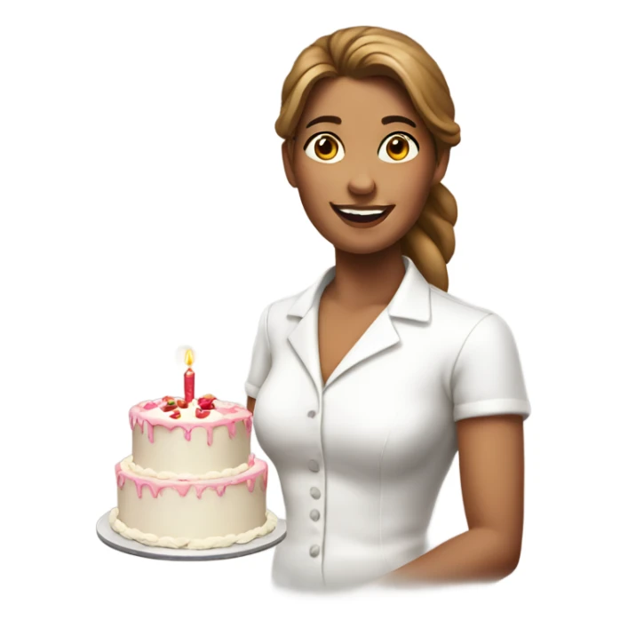 lady in white shirt with birthday cake  sticker