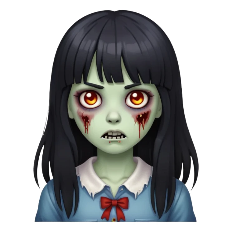 girl zombie with bangs and black long hair sticker