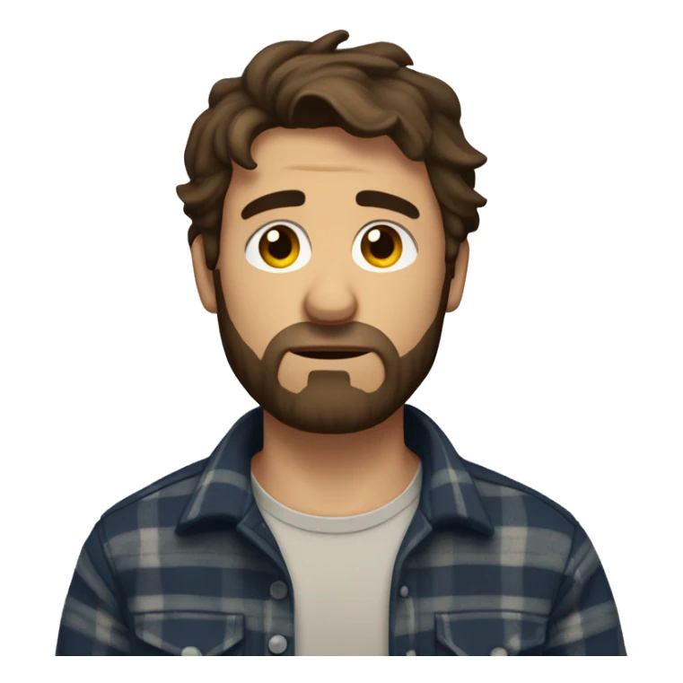 sad man with a beard and short scruffy medium brown hair wearing a buttoned flannel sticker