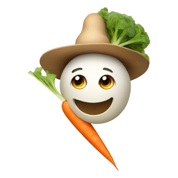 A turnip eating a carrot with arms and a hat  sticker