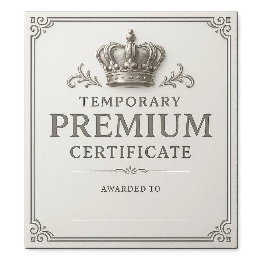 platinum Temporary Premium Certificate with a platinum crown, elegant and decorative, suitable for a digital reward badge sticker