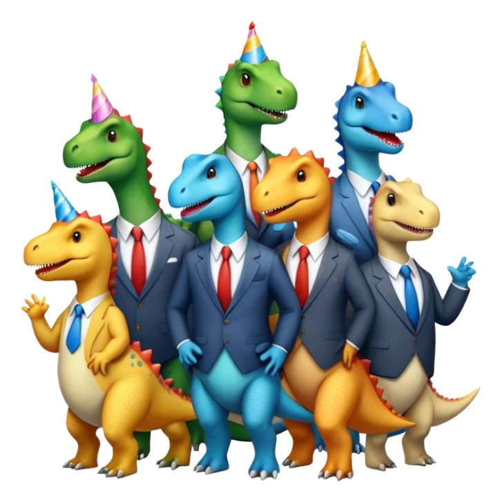different office dinosaurs in office suits celebrating birthday sticker