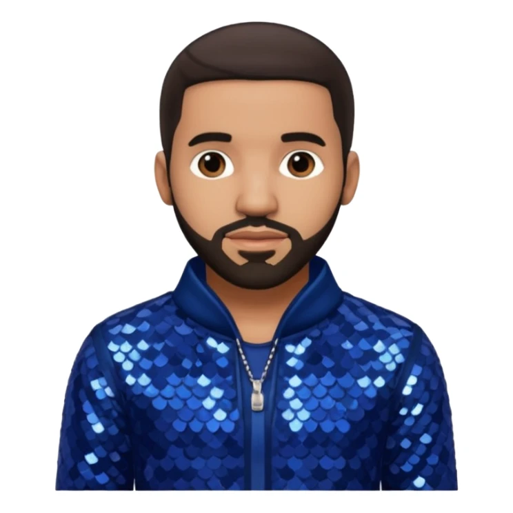 Drake with dark brown hair, indigo sequin outfit sticker