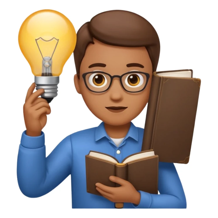 emoji style character representing a Content Expert holding a book or lightbulb sticker