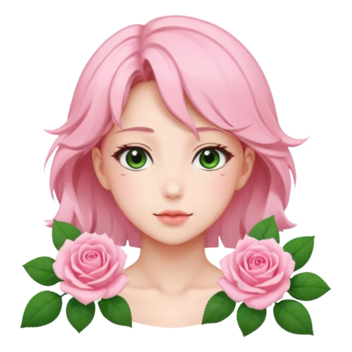 pastel anime woman with pink roses sticker