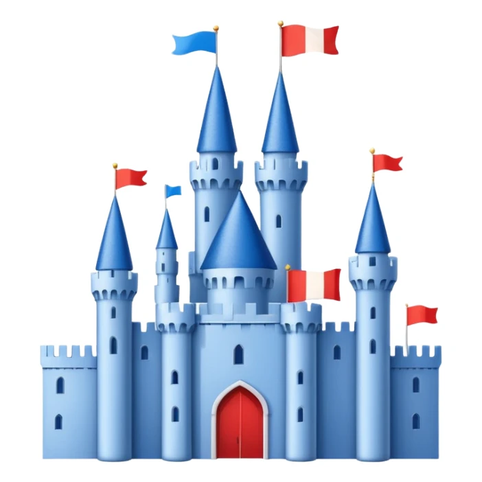 The flag has a yellow background with four horizontal red stripes running across it. In the upper left corner, there is a blue rectangle containing a white, stylized castle with three towers, the middle tower being taller than the others. sticker