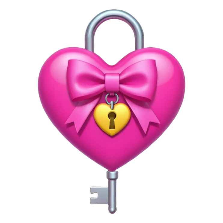 neon heart with a pink bow, heart pattern on the bow, and a key hanging from the bow, emoji style sticker