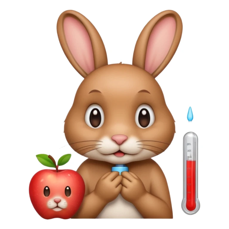 worried rabbit with a thermometer in its mouth, apple style emoji sticker