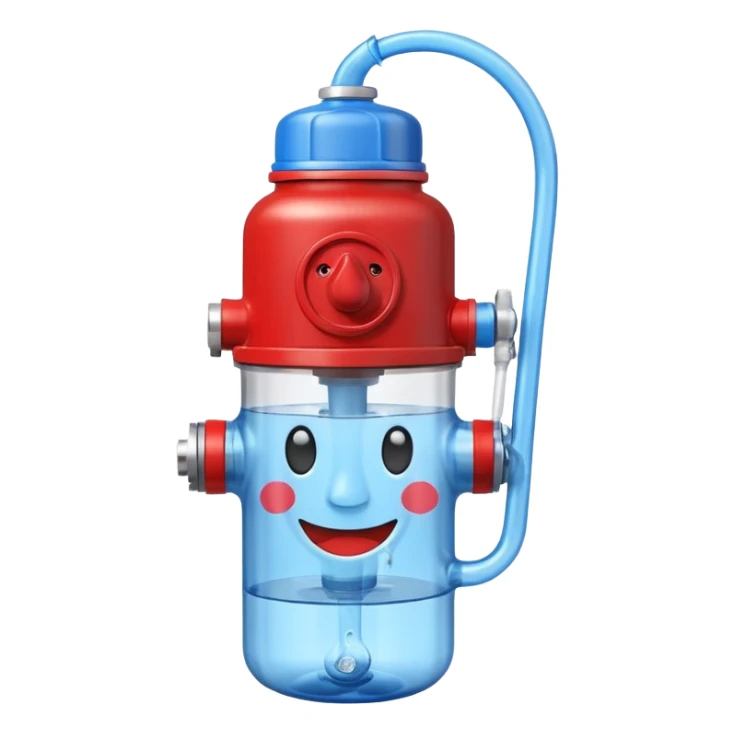 water bottle with face and fire hydrant coming out of straw sticker