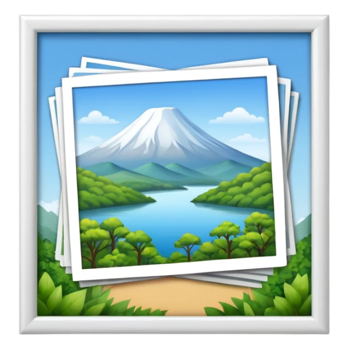 stack of photographs white frame and inside showing nature pic sticker
