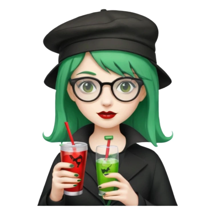vampire green hair Drink holders with hat, wearing glasses, female sticker