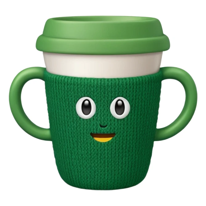 ceramic cup with green knit over the cup sticker