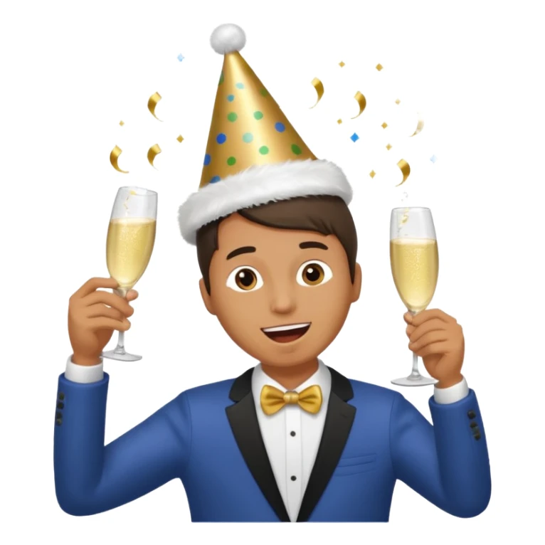 An energetic man throws his head back, drinking champagne loudly as the New Year begins. sticker