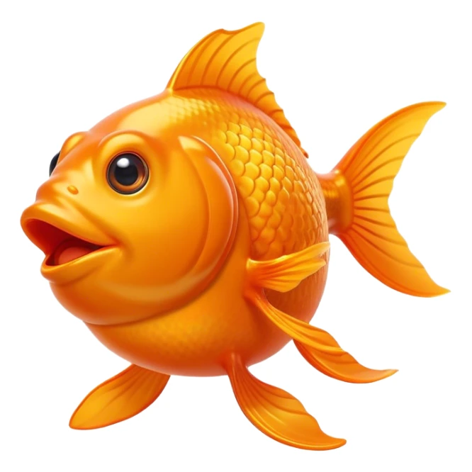 Cinematic Comical Orange Goldfish Portrait Emoji, Head tilted dramatically with an exaggeratedly amused expression, featuring a striking, glossy orange body with lively, fluttering fins, wide, expressive golden eyes filled with playful disbelief, Simplified yet hilariously expressive features, highly detailed, glowing with a slightly sassy glow, high shine, dramatic yet playful, stylized with an air of cheeky mischief, bright and endearing, soft glowing outline, capturing the essence of a spirited and over-the-top goldfish, so meme-worthy it feels like it could side-eye its way into internet fame instantly! sticker