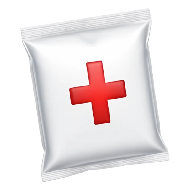Discreet medical packet for intimate health clinic with small red cross and heart symbol, sealed packet sticker