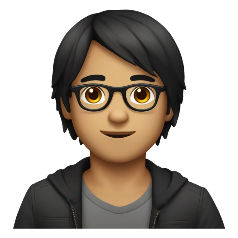 boy with black straight hair anda circular glasses sticker