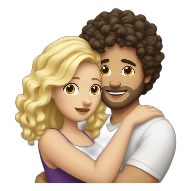 White man with dark curly hair hugging a blonde curvy woman sticker
