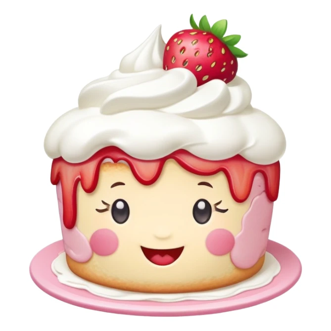 kawaii strawberry shortcake with whipped cream and a happy face sticker