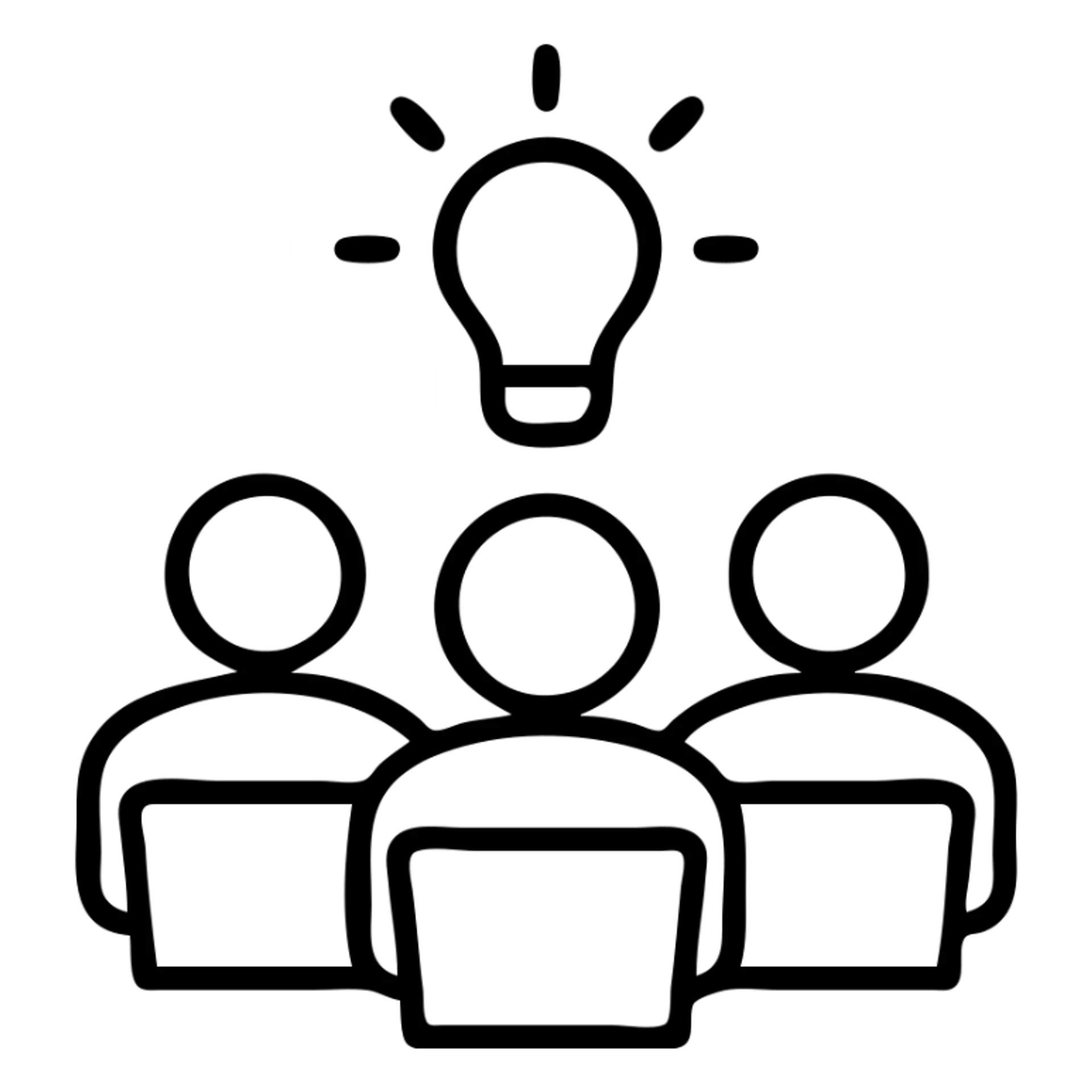 hackathon icon, group of people, laptops, innovation, outlined icon style sticker