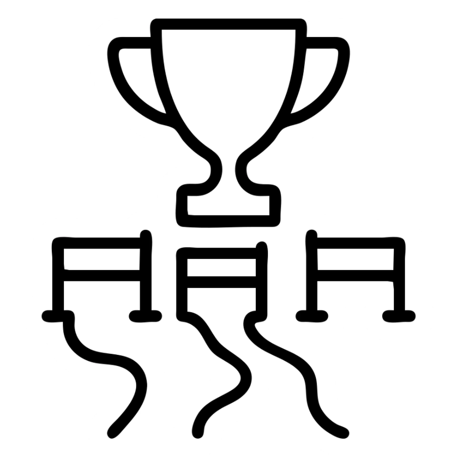 icon for 'challenge', trophy with hurdles or path, clean outlined style sticker