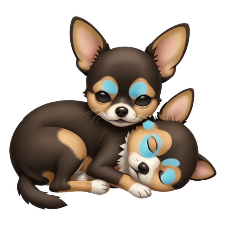 A high-resolution photo-realistic digital illustration of a  black tan chihuahua with eyes closed shut sleeping lazily on the ground sticker