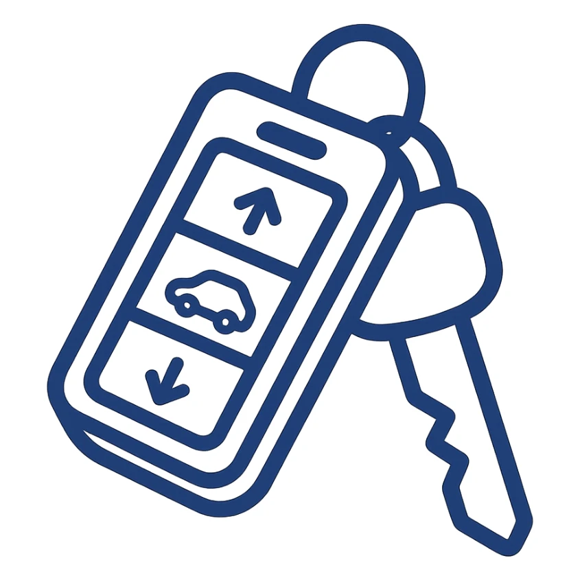 car remote key, flat icon, minimal, blue and white sticker