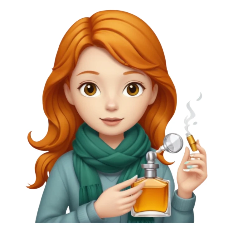 Ginger girl , cute, perfume in her hand, in autumn  sticker