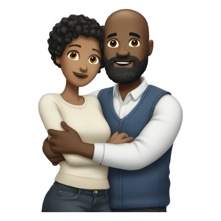 Short Black bald head man with beard with black curly hair woman hugging  sticker