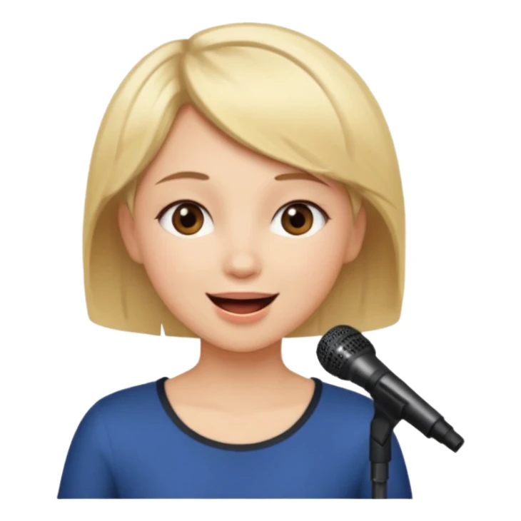 Crea una chica cantando con pelo rubio corto con ojos cafes  sticker