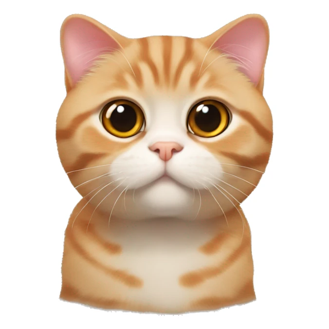 Red Scottish Fold cat. He has large round eyes, large pupils and characteristic lop-eared ears. He looks straight into the camera, creating an impression of surprise. The cat's fur is soft and fluffy, and the expression on his face is very cute. sticker