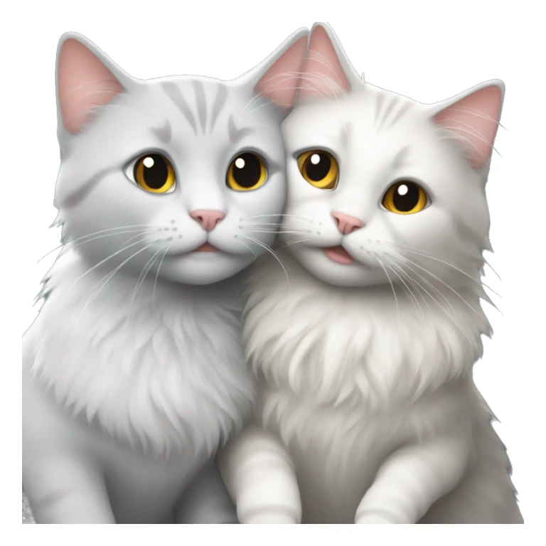 A grey short haired cat and a white long haired cat hugging sticker