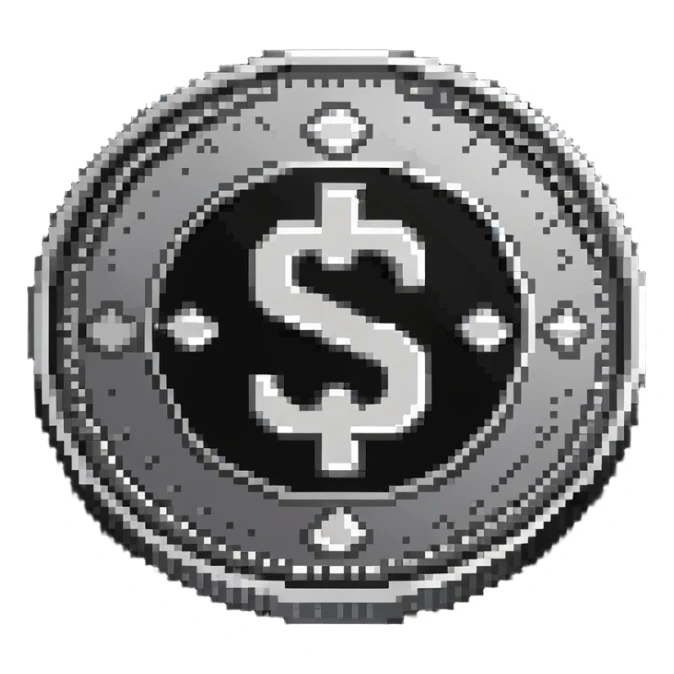 A silver coin with S.R symbols engraved prominently sticker