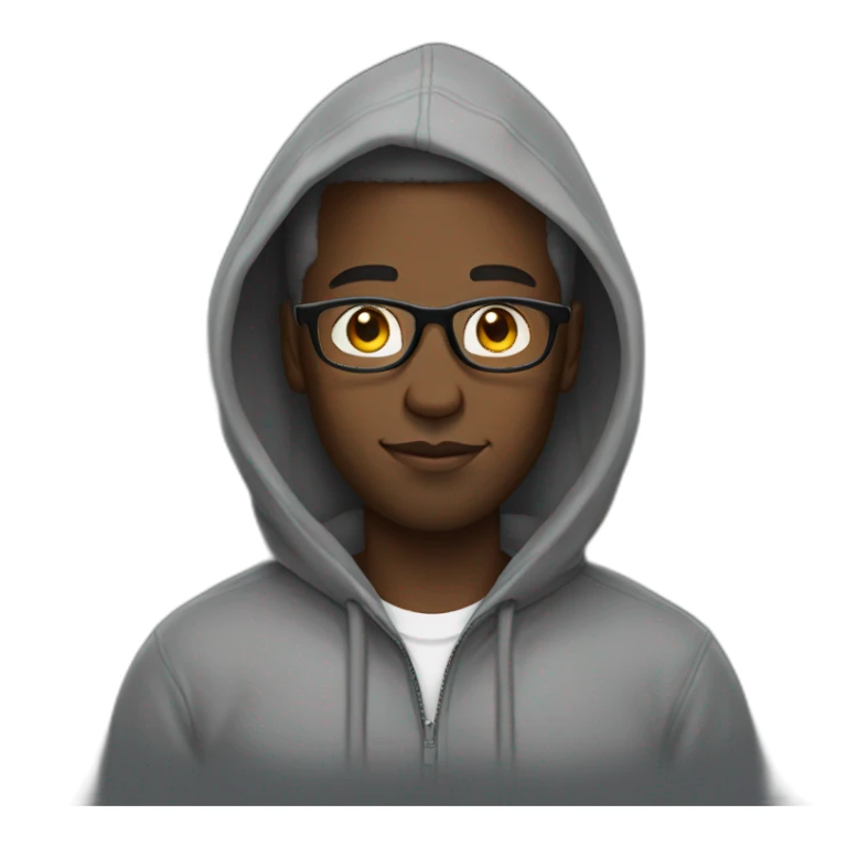 Black man wearing a grey hoodie that is unzipped with glasses. The hood is not on his head sticker