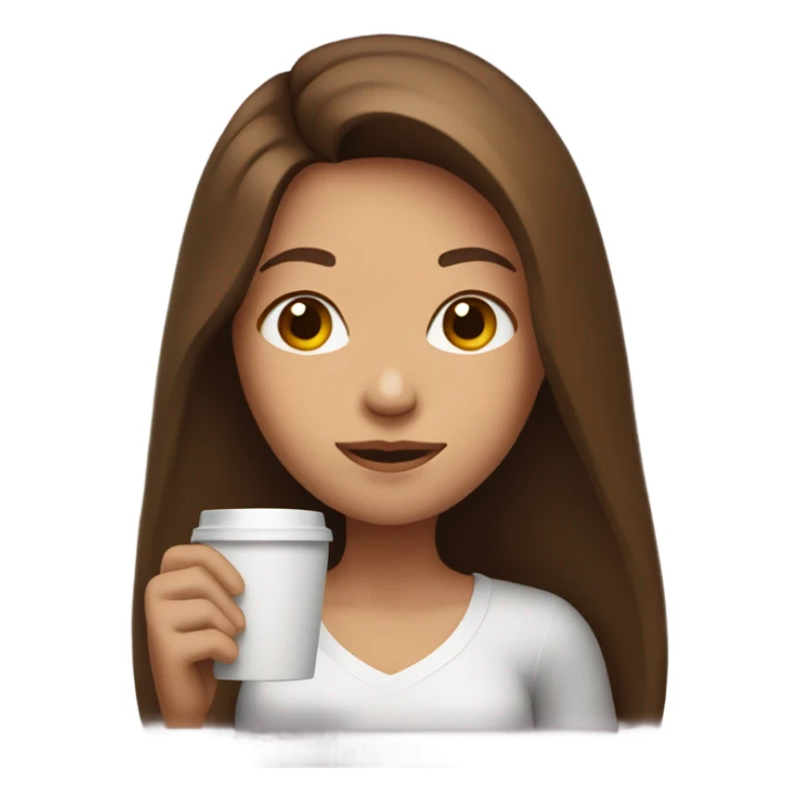Girl with long brown hair drinking coffee  sticker