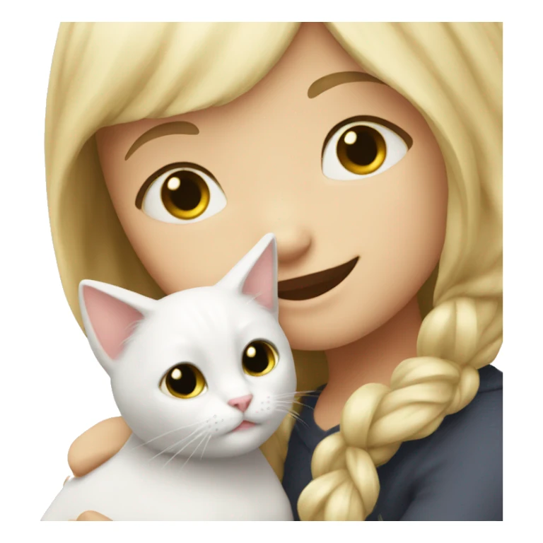 A girl with blonde hair hugs a white cat sticker