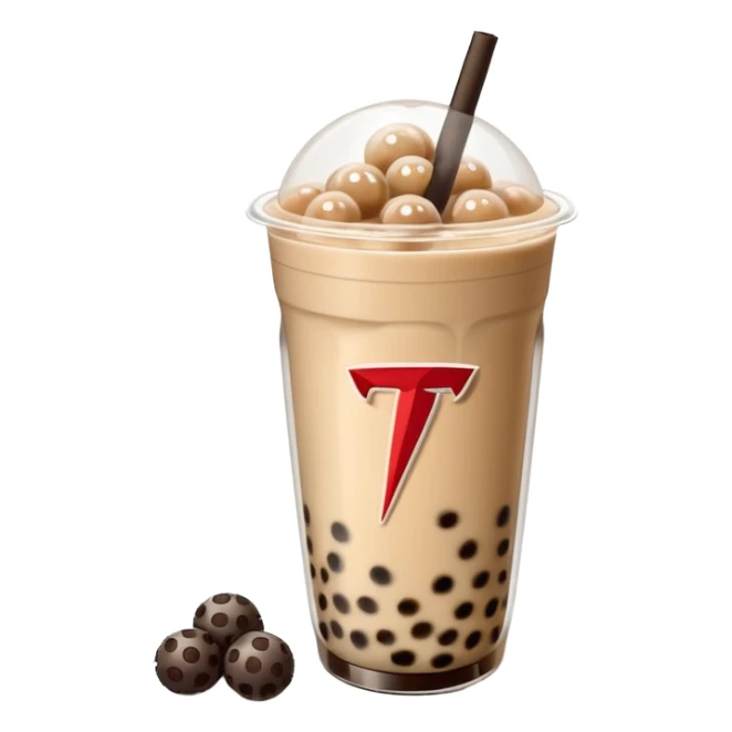 Boba tea in tesla, without a person and with the tesla logo keep the boba tea like that and make it the car and the boba tea how it was and cream boba tea just a little smaller to go on pinterest sticker