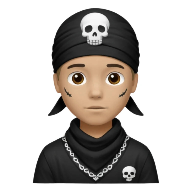 Make a boy wearing black bandana with some design on bandana sticker