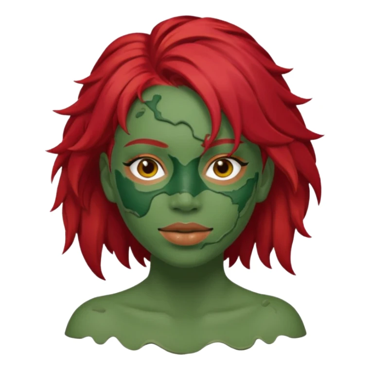 messy green full face clay mask red hair  sticker