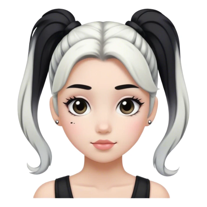 Girl with black blush and black and white ponytail sticker