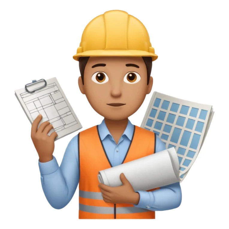 thinking architect in office cloth without helmet that holds architecture plan and is in thinking pose sticker