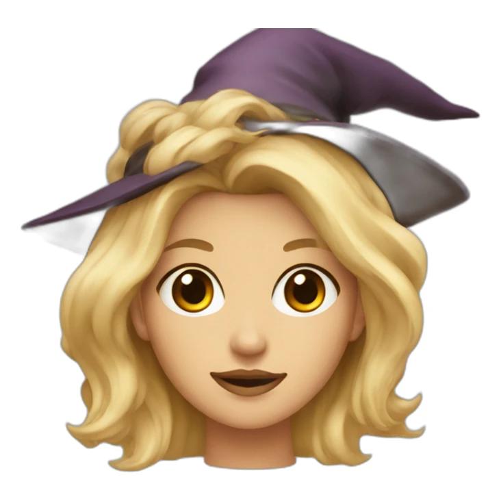 blonde with brown eyes, with a witch hat on her head sticker