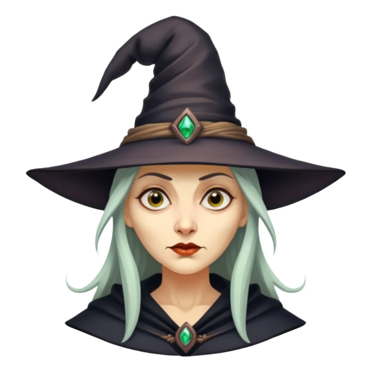 Baba Yaga sorceress woman, classic witch hat, mysterious expression sticker